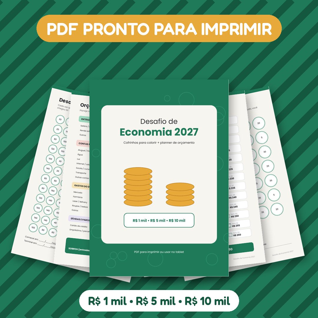Capa e páginas do Desafio de Economia 2027